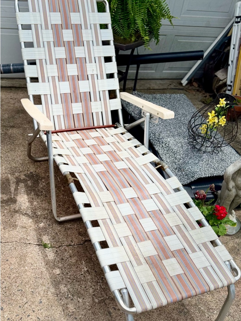 Vintage Woven Strap Outdoor Chaise Lounge - Cream & Tan